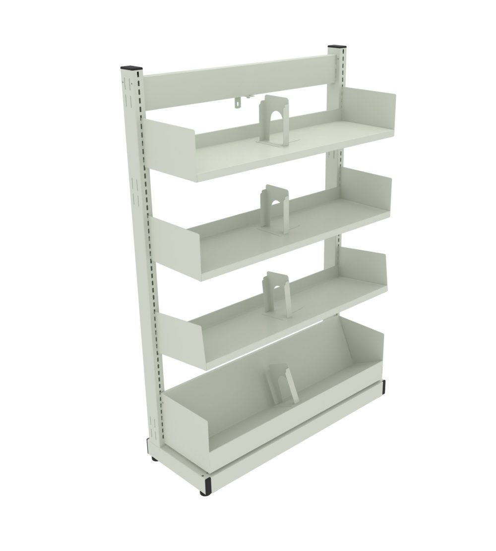 5-row high designer series shelving with sloping base