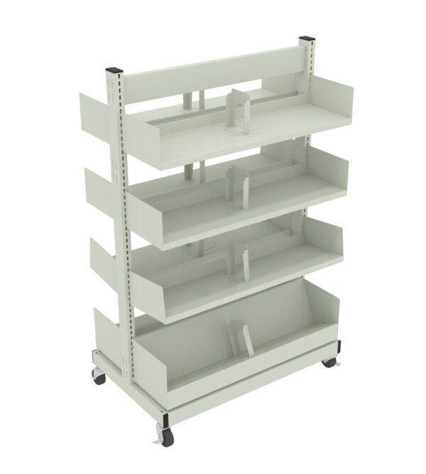 4 row high mobile shelving with sloped base