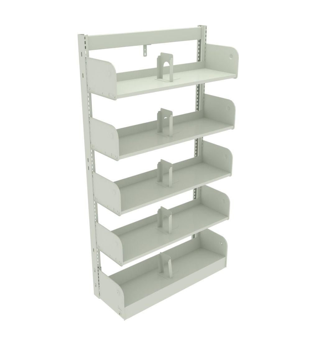 single-faced shelving with sloping base