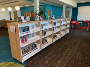 mobile shelving with slopping base, marion schools